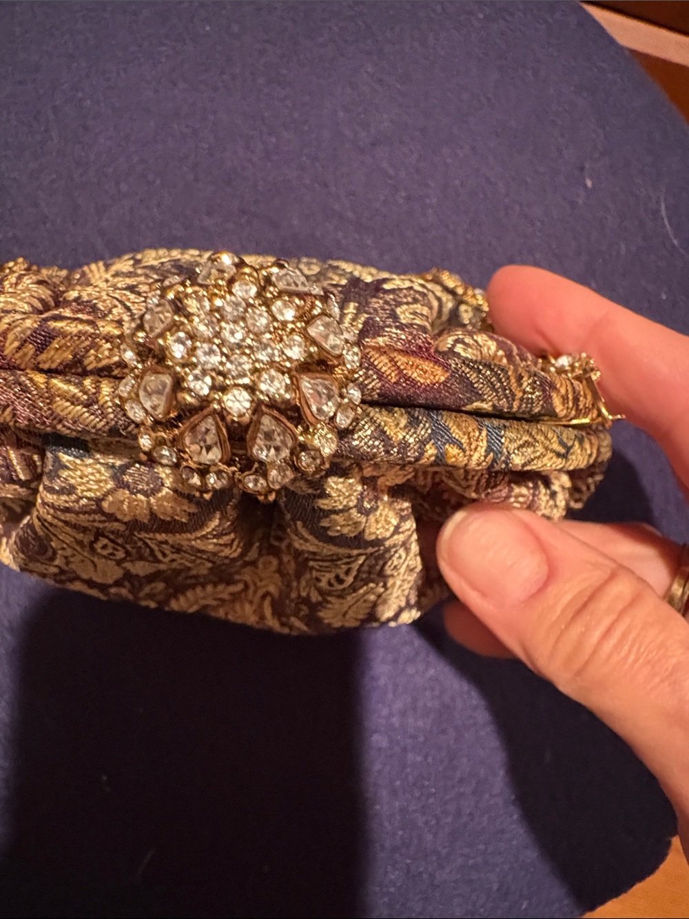 Gold-Tone Multicolor Brocade Evening Clutch with Chain Handle - Picture 2 of 4